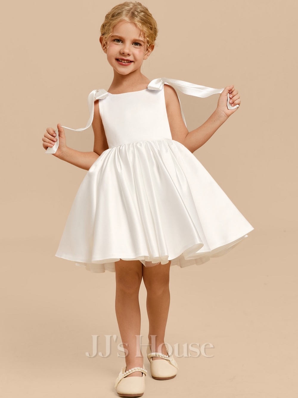 JJ’s House Novalyn Ivory Satin Flower Girl Dress